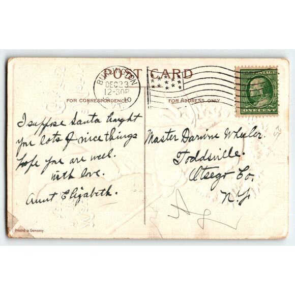 Christmas Postcard Ellen Clapsaddle Signed Snowsuit Child With X-mas Tree 1910 - Picture 2 of 2